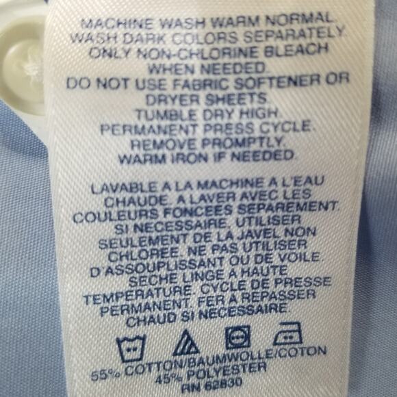 Lands' End Womens Blue Button Up 3/4 Sleeve Flip Cuff Wrinkle Free Shirt Sz 24W - Picture 8 of 9